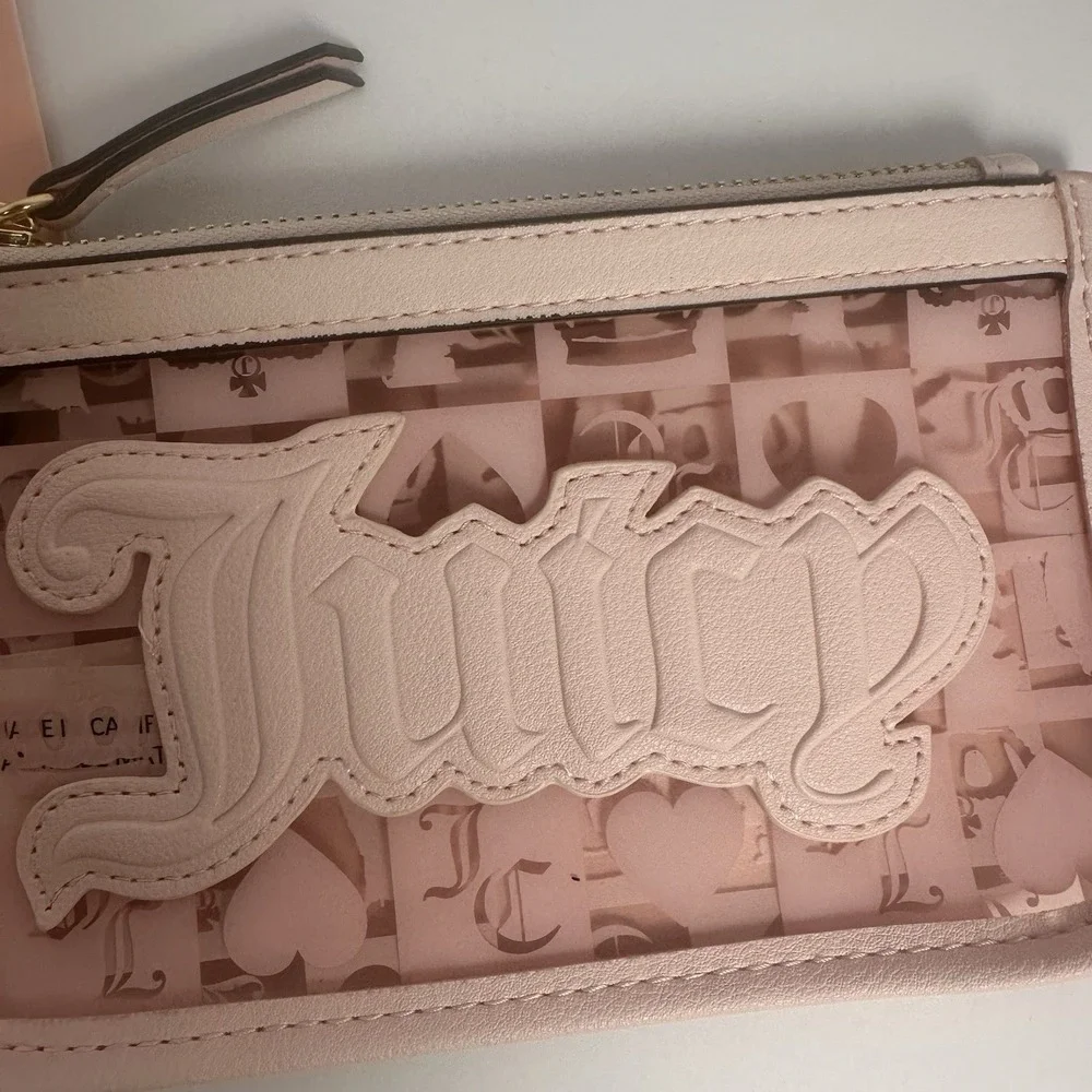 Juicy Couture Paradise 3 Pc Pouch Set Powder Blush Pink Wristlet Coin Purse